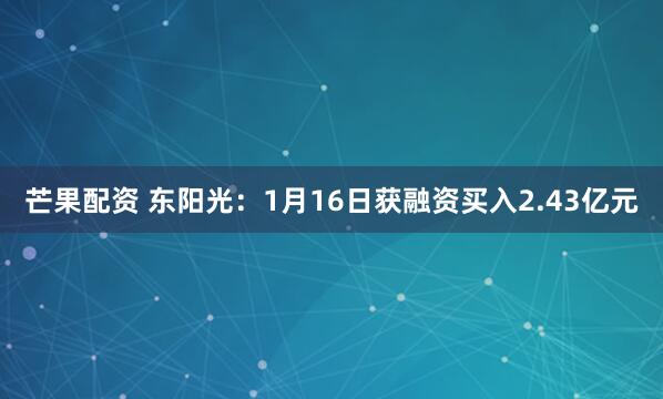 芒果配资 东阳光：1月16日获融资买入2.43亿元
